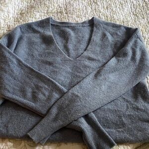 Cashmere denim blue V-Neck Women's Sweater